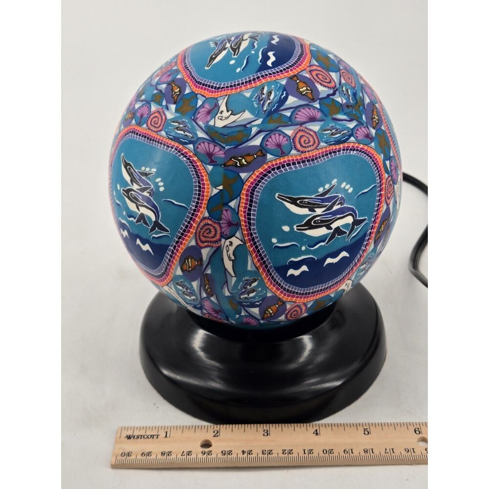 Vtg 90s Hand Painted Round Table Aquarium Light Lamp Indie Hippie Boho Nautical - Picture 10 of 13